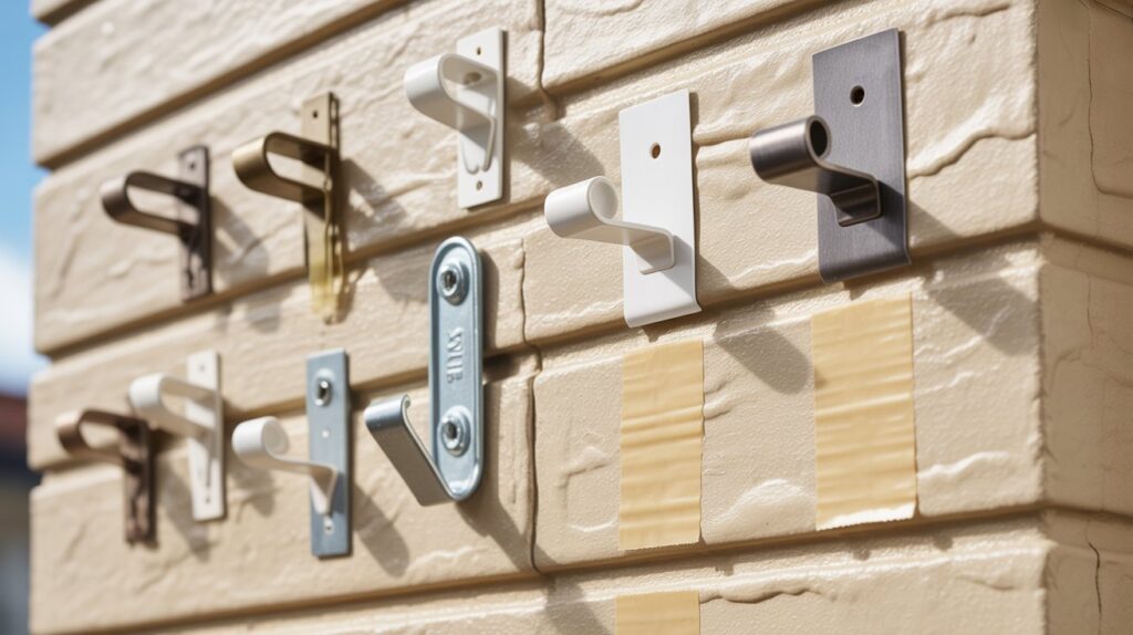 hanging items on stucco walls