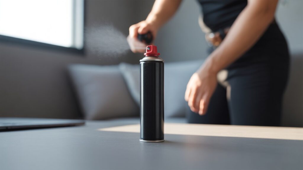 Pepper spray canister showing how long does pepper spray last.