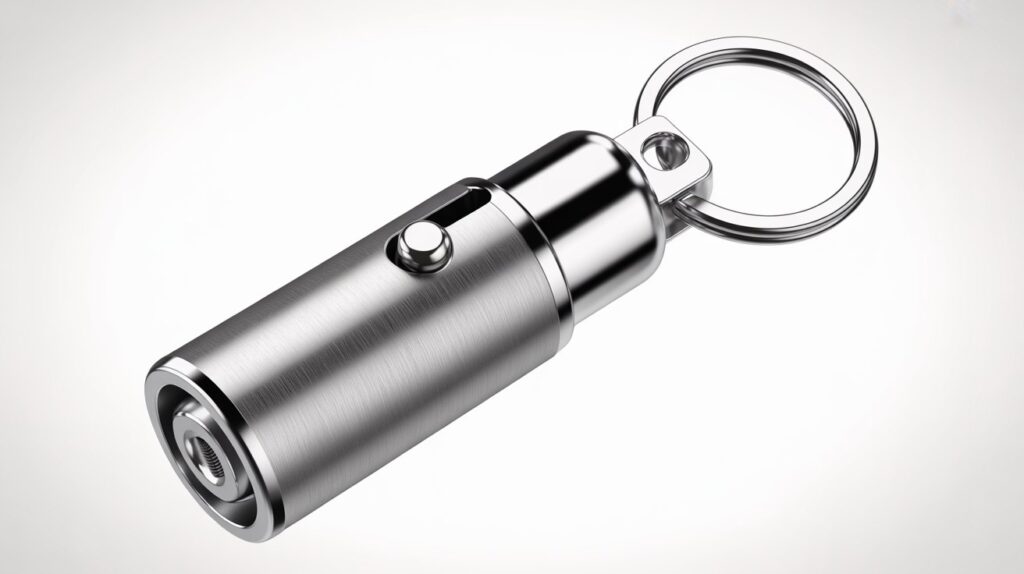 Keychain pepper spray on a clean background, showing modern design and portability.