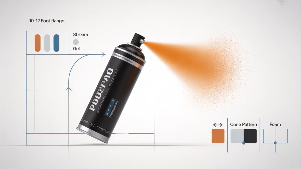 Cone pepper spray canister releasing a wide mist for self-defense.
