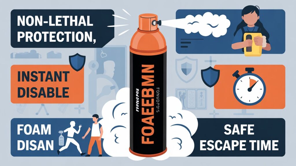 Foam pepper spray for self-defense and safe protection.